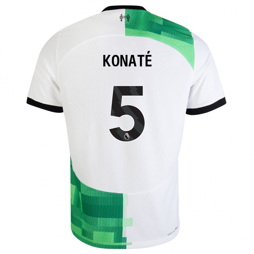 Mann Ibrahima Konate #5 Hvit Grønn Bortetrøye Drakt Trøye 2023/24 Skjorter T-Skjorte