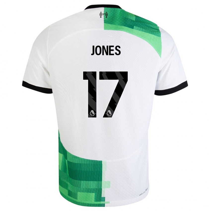 Mann Curtis Jones #17 Hvit Grønn Bortetrøye Drakt Trøye 2023/24 Skjorter T-Skjorte