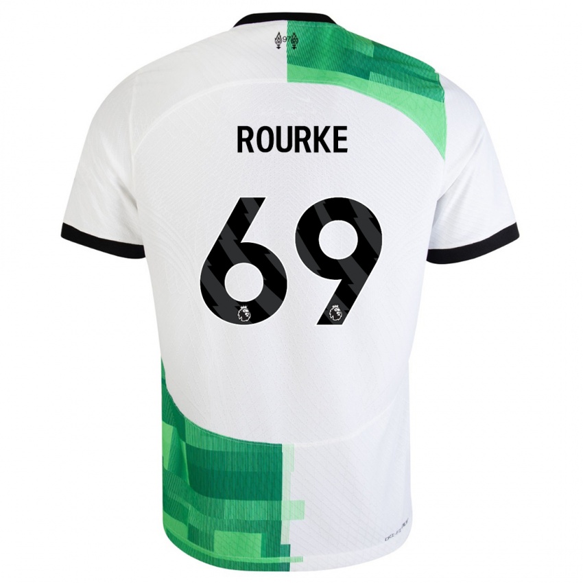Mann Fidel O'rourke #69 Hvit Grønn Bortetrøye Drakt Trøye 2023/24 Skjorter T-Skjorte