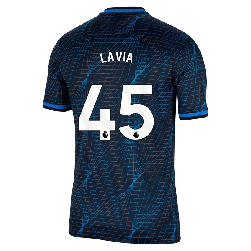 Mann Romeo Lavia #45 Mørke Blå Bortetrøye Drakt Trøye 2023/24 Skjorter T-Skjorte
