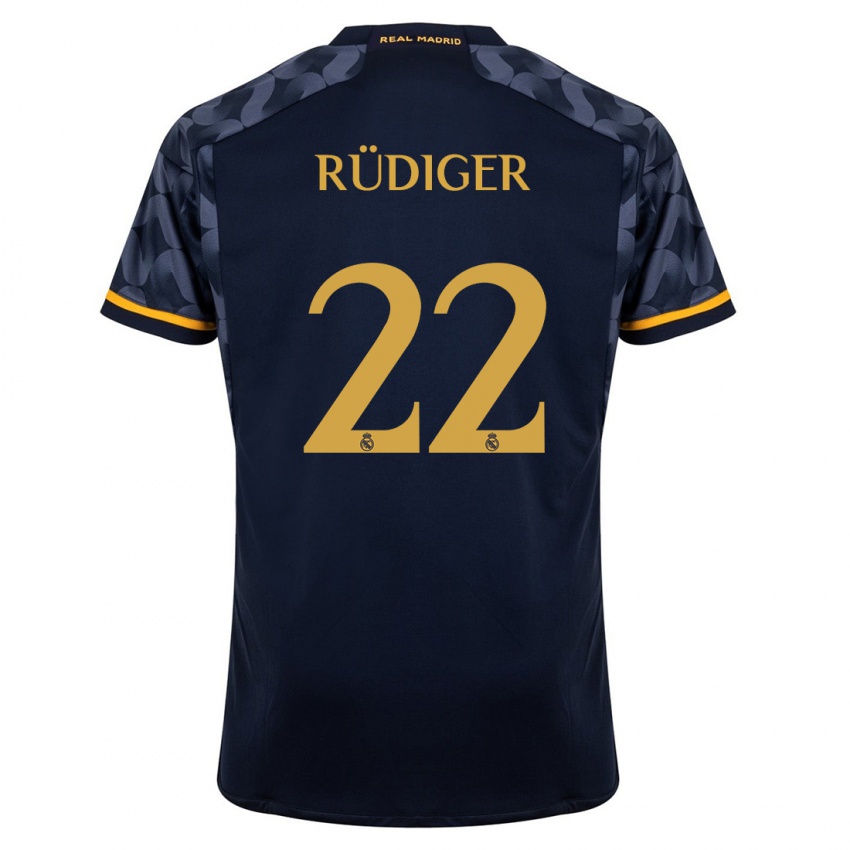Mann Antonio Rudiger #22 Mørke Blå Bortetrøye Drakt Trøye 2023/24 Skjorter T-Skjorte