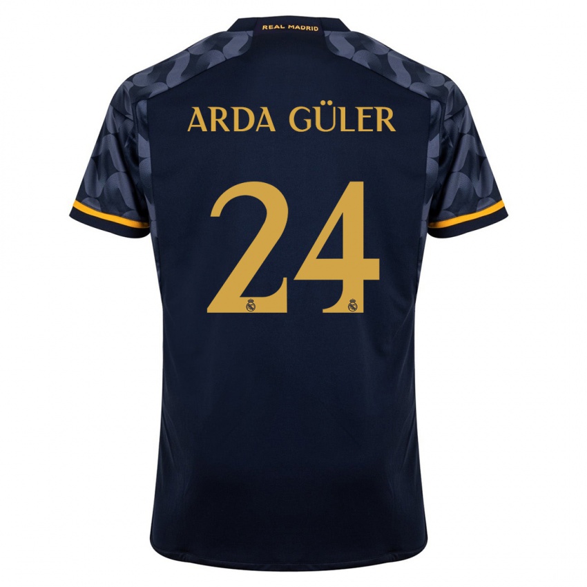 Mann Arda Güler #24 Mørke Blå Bortetrøye Drakt Trøye 2023/24 Skjorter T-Skjorte