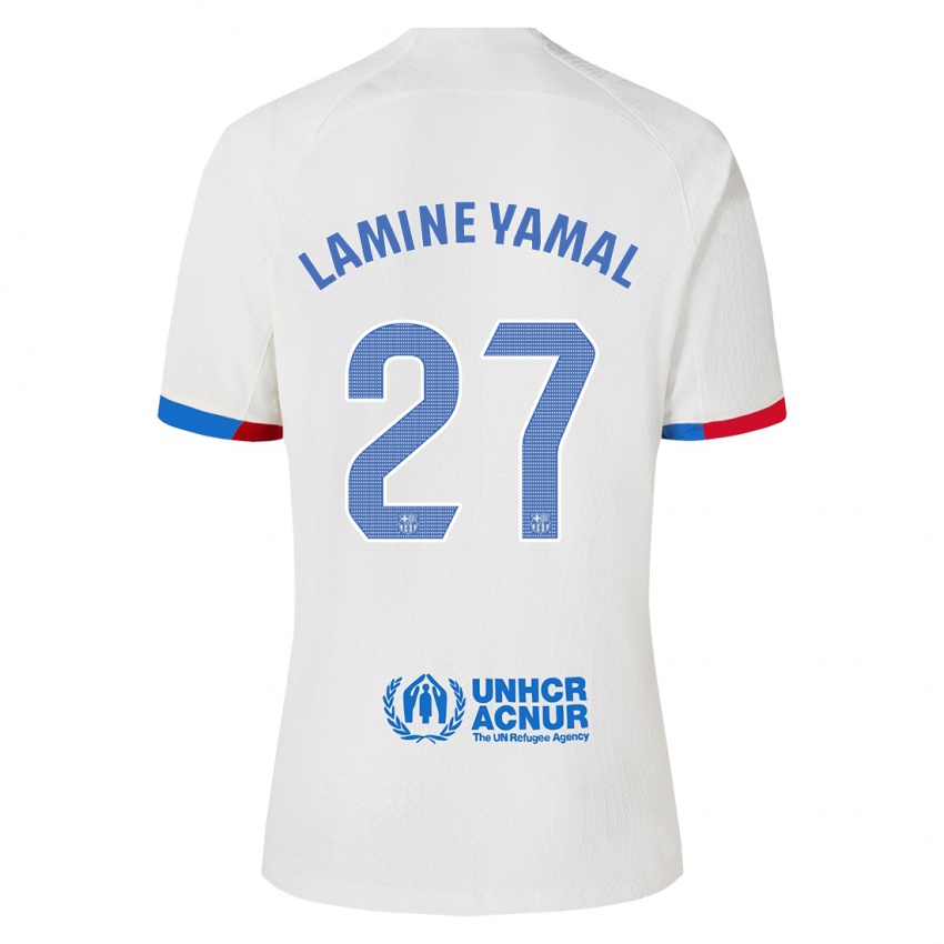 Mann Lamine Yamal #27 Hvit Bortetrøye Drakt Trøye 2023/24 Skjorter T-Skjorte