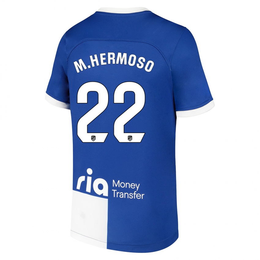 Mann Mario Hermoso #22 Blå Hvit Bortetrøye Drakt Trøye 2023/24 Skjorter T-Skjorte