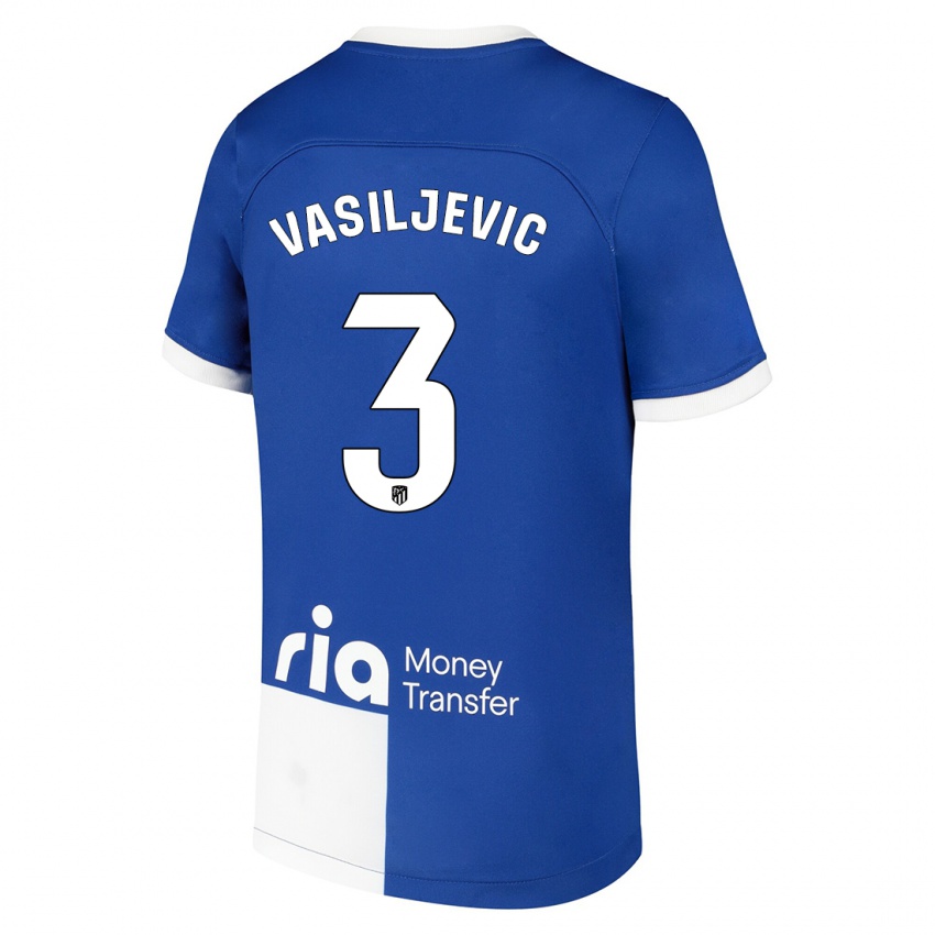 Mann Ivan Vasiljevic #3 Blå Hvit Bortetrøye Drakt Trøye 2023/24 Skjorter T-Skjorte
