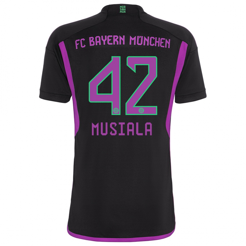 Mann Jamal Musiala #42 Svart Bortetrøye Drakt Trøye 2023/24 Skjorter T-Skjorte