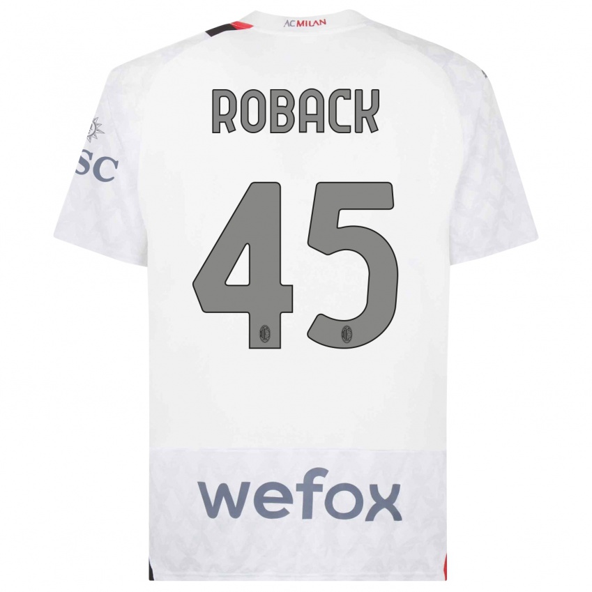 Mann Emil Roback #45 Hvit Bortetrøye Drakt Trøye 2023/24 Skjorter T-Skjorte