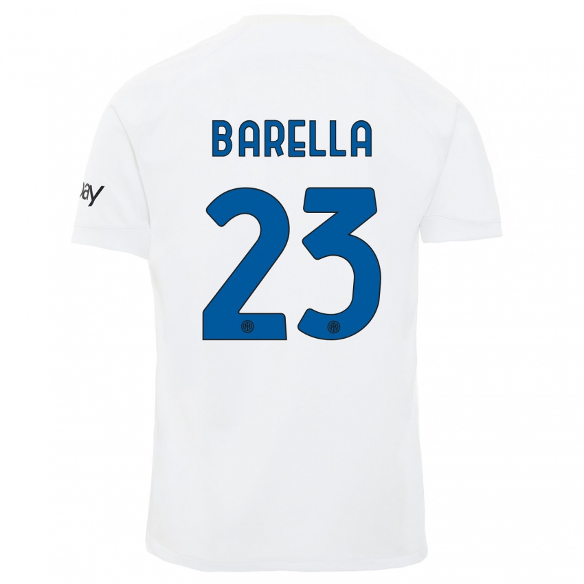 Mann Nicolo Barella #23 Hvit Bortetrøye Drakt Trøye 2023/24 Skjorter T-Skjorte