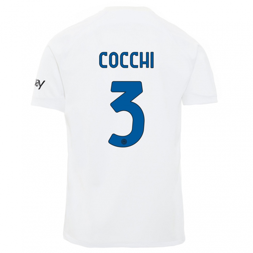 Mann Matteo Cocchi #3 Hvit Bortetrøye Drakt Trøye 2023/24 Skjorter T-Skjorte
