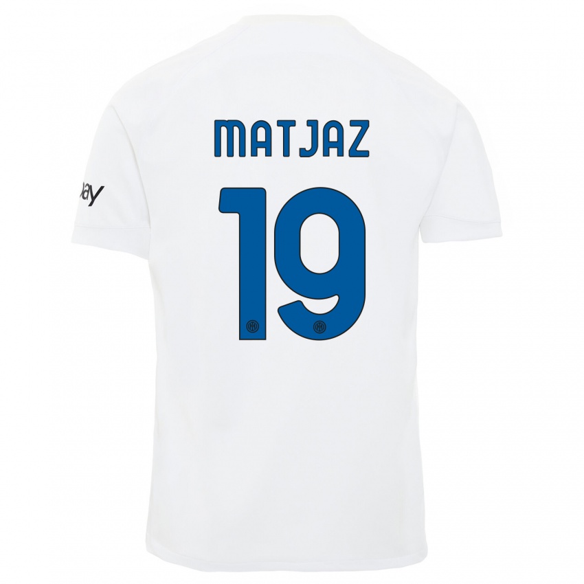 Mann Samo Matjaz #19 Hvit Bortetrøye Drakt Trøye 2023/24 Skjorter T-Skjorte