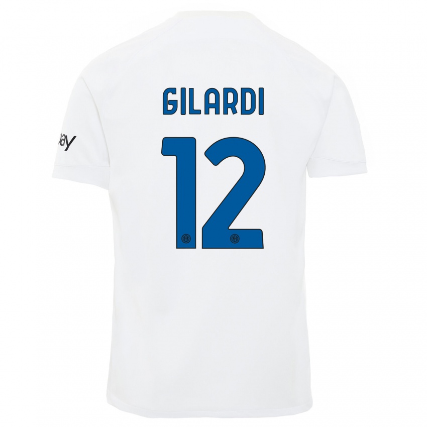 Mann Astrid Gilardi #12 Hvit Bortetrøye Drakt Trøye 2023/24 Skjorter T-Skjorte