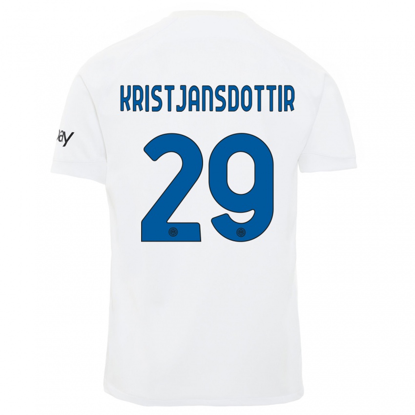 Mann Anna Bjork Kristjansdottir #29 Hvit Bortetrøye Drakt Trøye 2023/24 Skjorter T-Skjorte