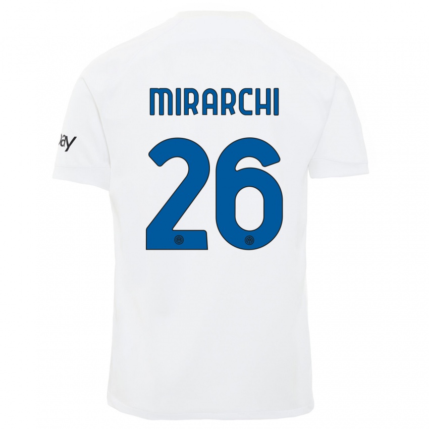 Mann Mattia Mirarchi #26 Hvit Bortetrøye Drakt Trøye 2023/24 Skjorter T-Skjorte