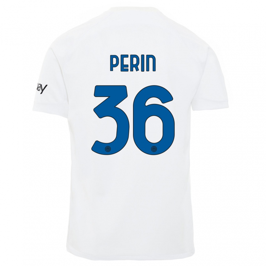 Mann Nicolo Perin #36 Hvit Bortetrøye Drakt Trøye 2023/24 Skjorter T-Skjorte