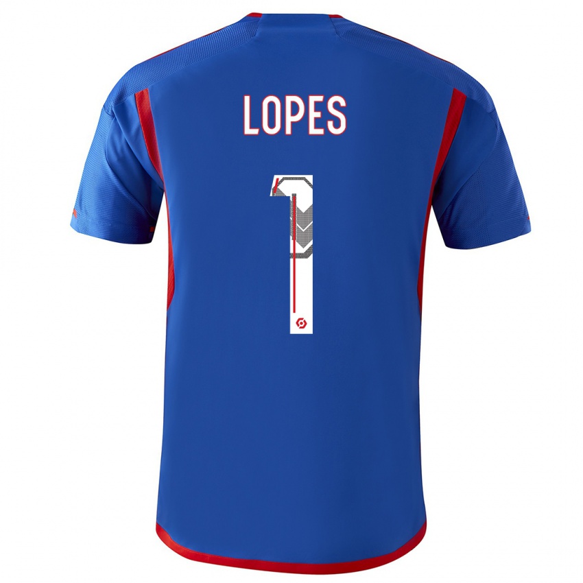 Mann Anthony Lopes #1 Blå Rød Bortetrøye Drakt Trøye 2023/24 Skjorter T-Skjorte