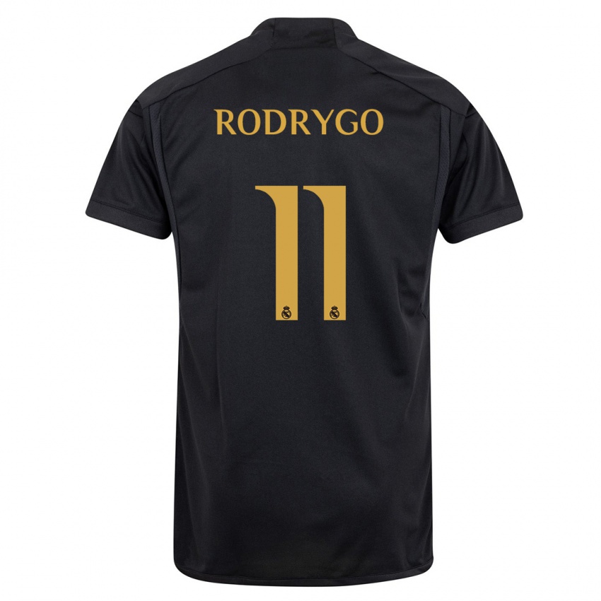 Mann Rodrygo #11 Svart Tredje Sett Drakt Trøye 2023/24 Skjorter T-Skjorte
