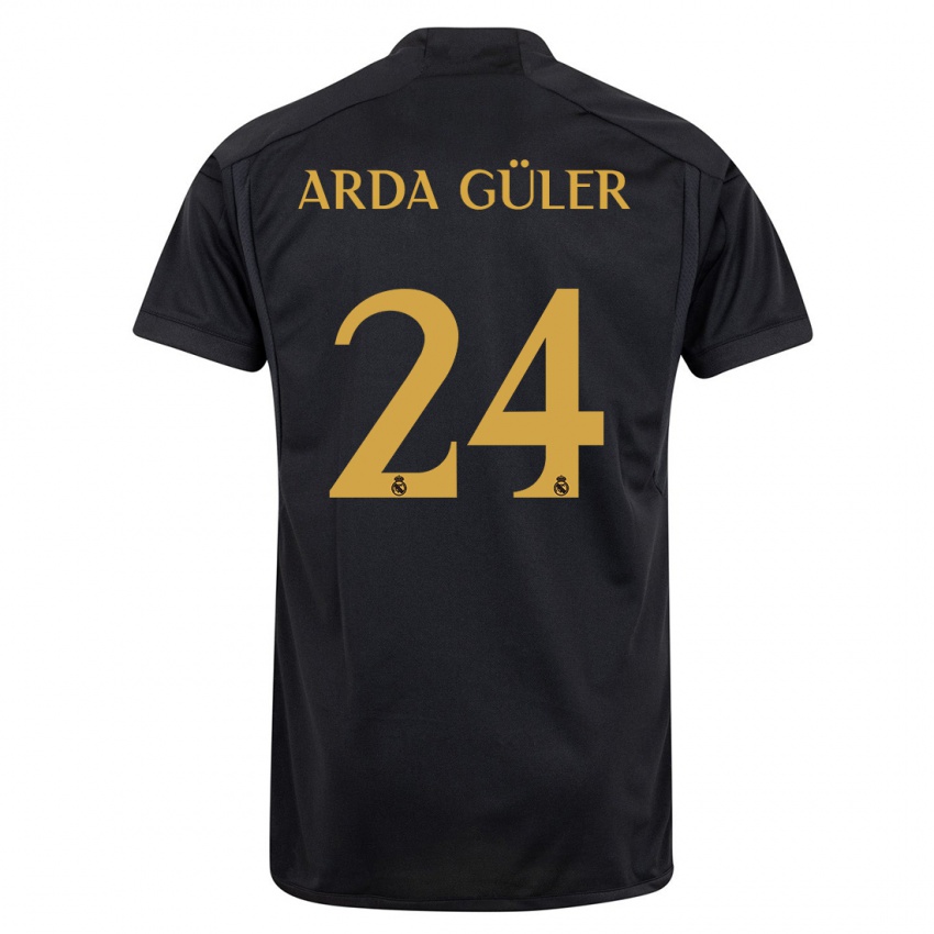 Mann Arda Güler #24 Svart Tredje Sett Drakt Trøye 2023/24 Skjorter T-Skjorte