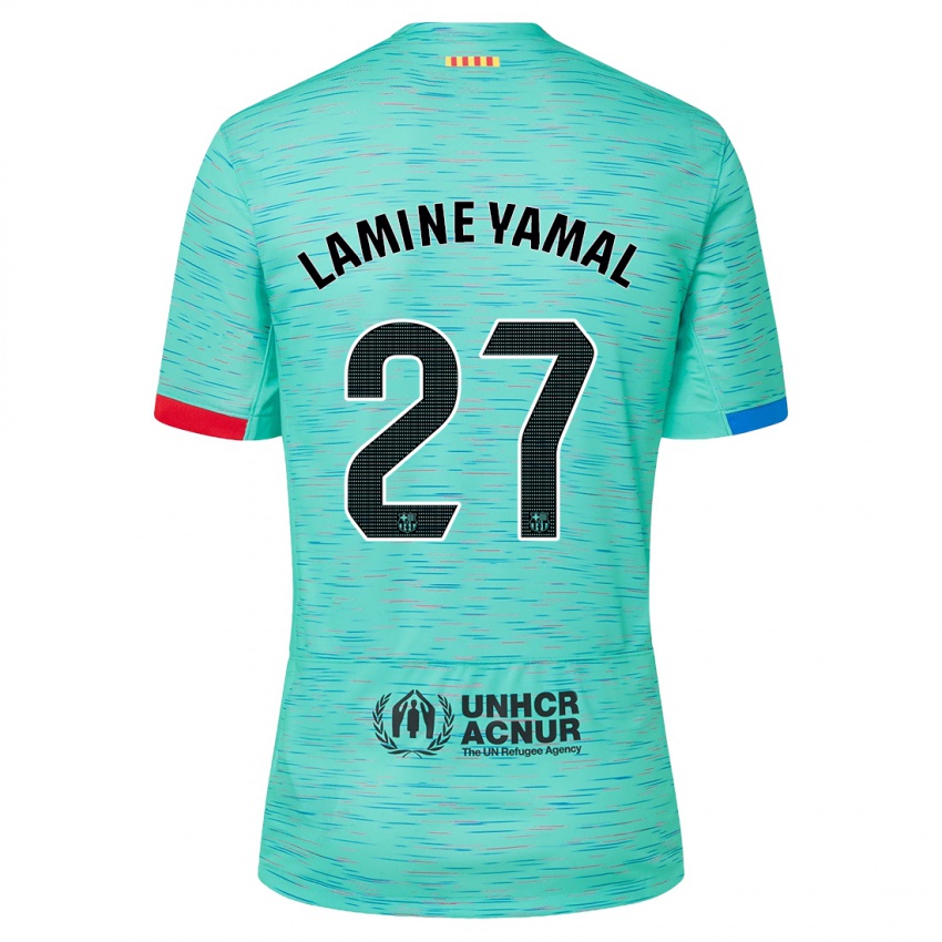 Mann Lamine Yamal #27 Lys Aqua Tredje Sett Drakt Trøye 2023/24 Skjorter T-Skjorte
