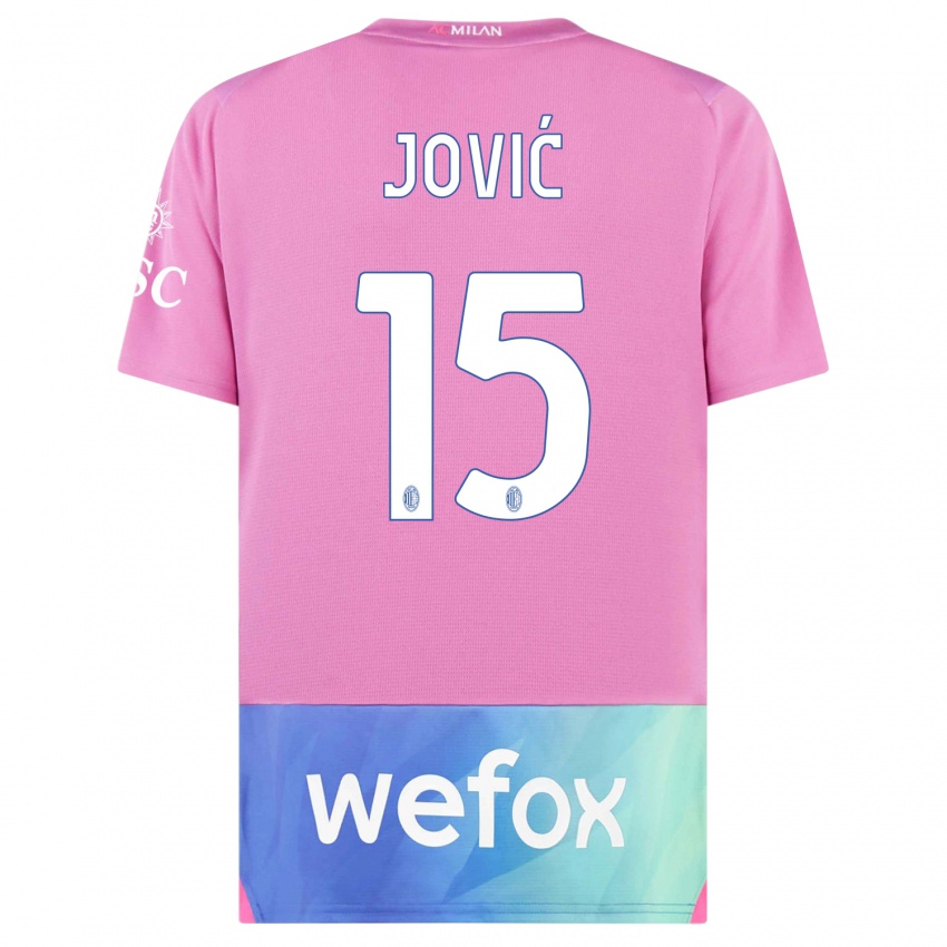 Mann Luka Jovic #15 Rosa Lilla Tredje Sett Drakt Trøye 2023/24 Skjorter T-Skjorte