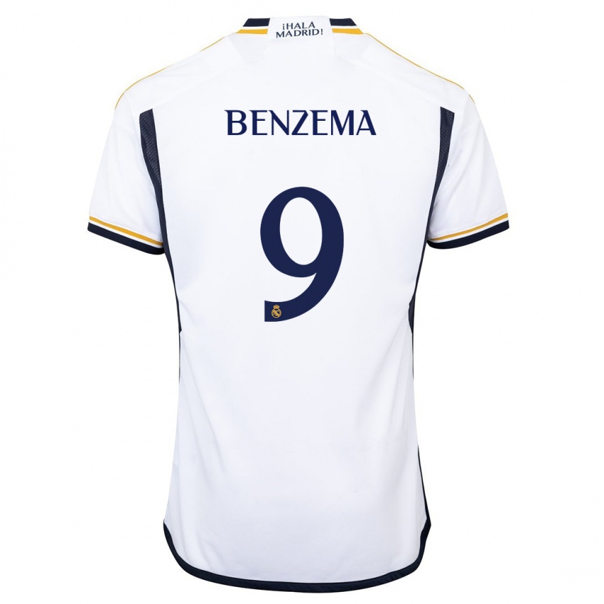 Dame Karim Benzema #9 Hvit Hjemmetrøye Drakt Trøye 2023/24 Skjorter T-Skjorte