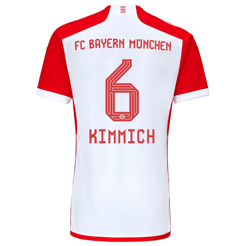Dame Joshua Kimmich #6 Rød Hvit Hjemmetrøye Drakt Trøye 2023/24 Skjorter T-Skjorte