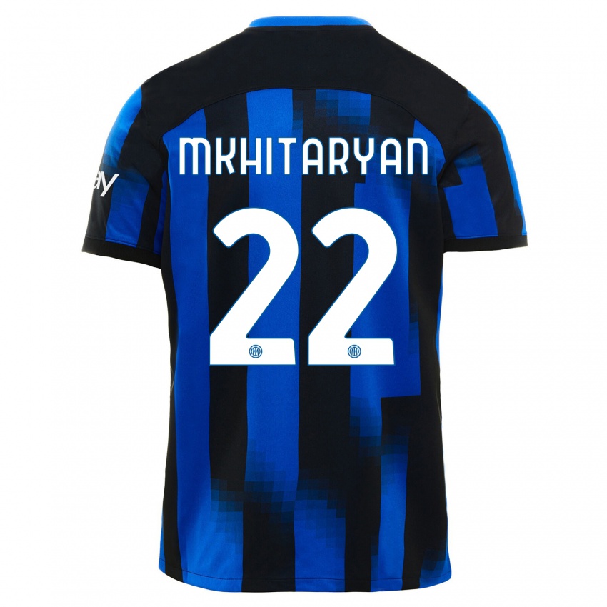 Dame Henrikh Mkhitaryan #22 Svart Blå Hjemmetrøye Drakt Trøye 2023/24 Skjorter T-Skjorte