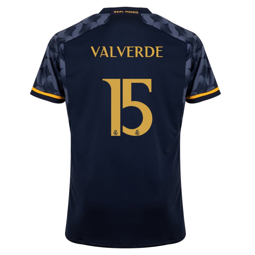 Dame Federico Valverde #15 Mørke Blå Bortetrøye Drakt Trøye 2023/24 Skjorter T-Skjorte