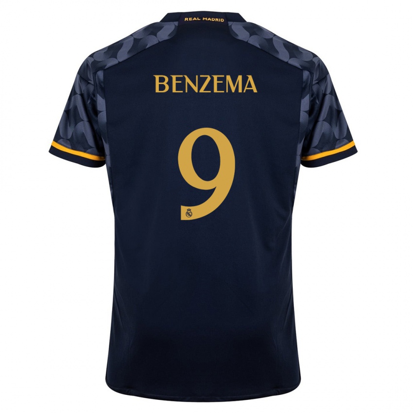 Dame Karim Benzema #9 Mørke Blå Bortetrøye Drakt Trøye 2023/24 Skjorter T-Skjorte