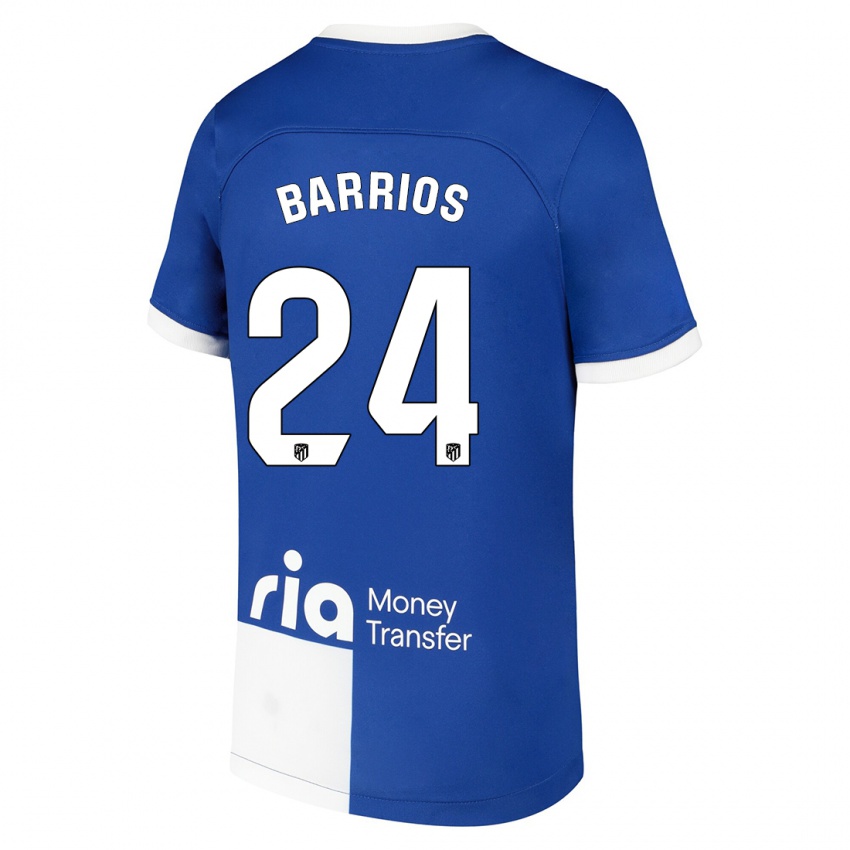 Dame Pablo Barrios #24 Blå Hvit Bortetrøye Drakt Trøye 2023/24 Skjorter T-Skjorte