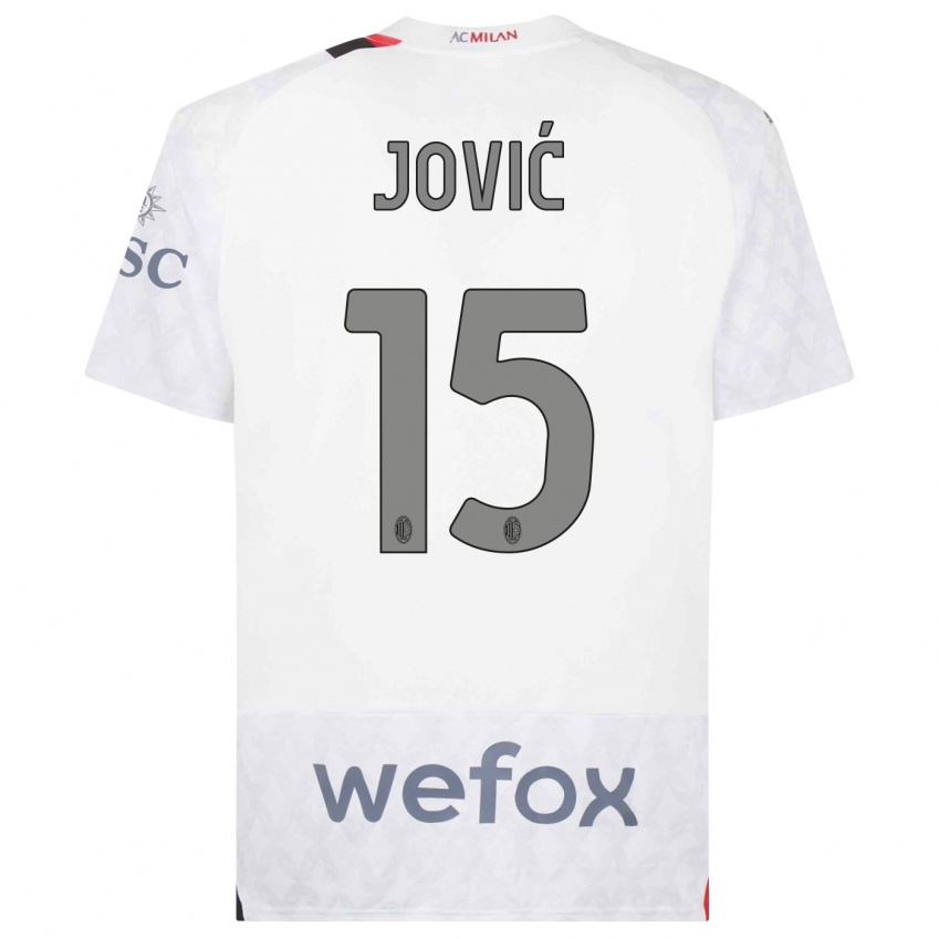Dame Luka Jovic #15 Hvit Bortetrøye Drakt Trøye 2023/24 Skjorter T-Skjorte