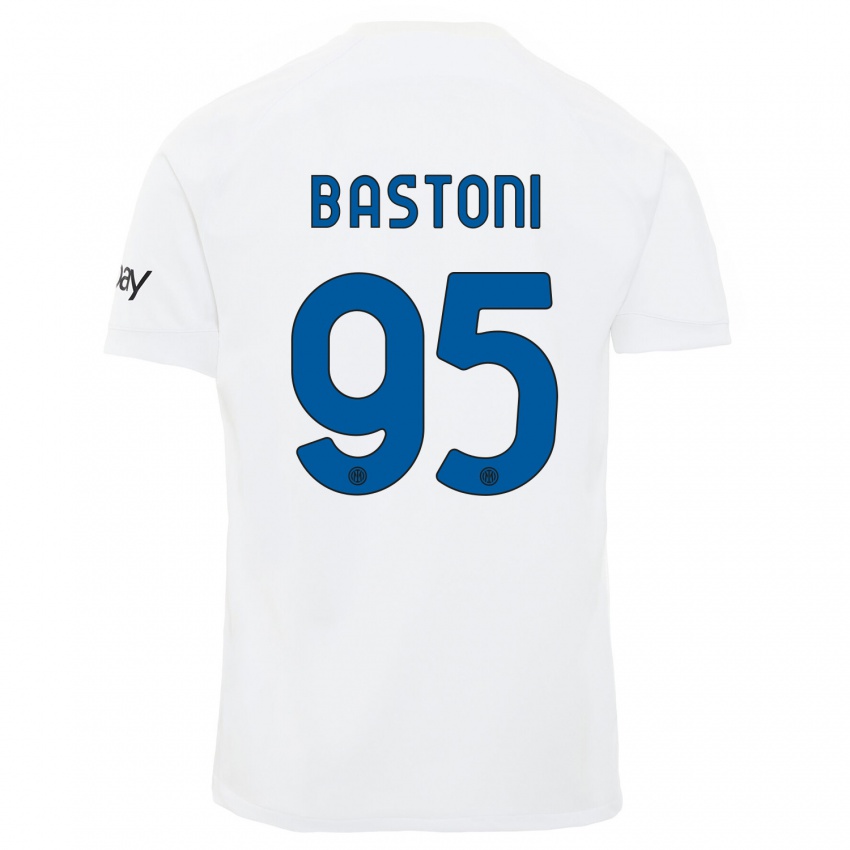 Dame Alessandro Bastoni #95 Hvit Bortetrøye Drakt Trøye 2023/24 Skjorter T-Skjorte