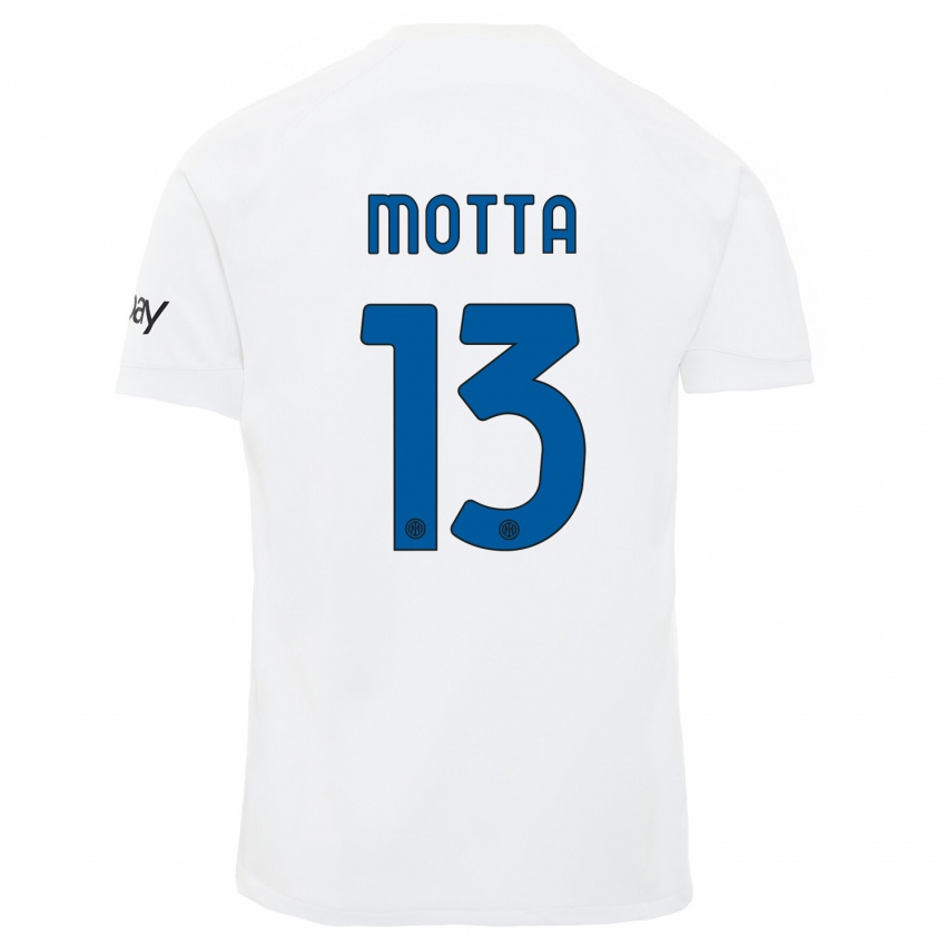 Dame Matteo Motta #13 Hvit Bortetrøye Drakt Trøye 2023/24 Skjorter T-Skjorte