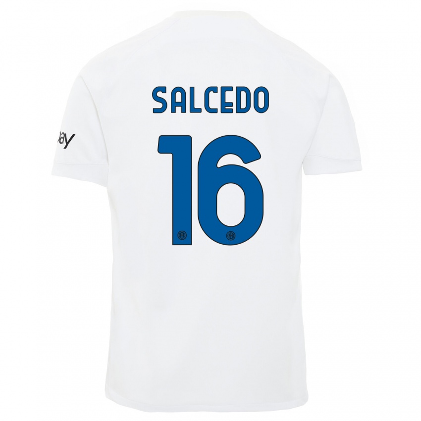 Dame Eddie Salcedo #16 Hvit Bortetrøye Drakt Trøye 2023/24 Skjorter T-Skjorte