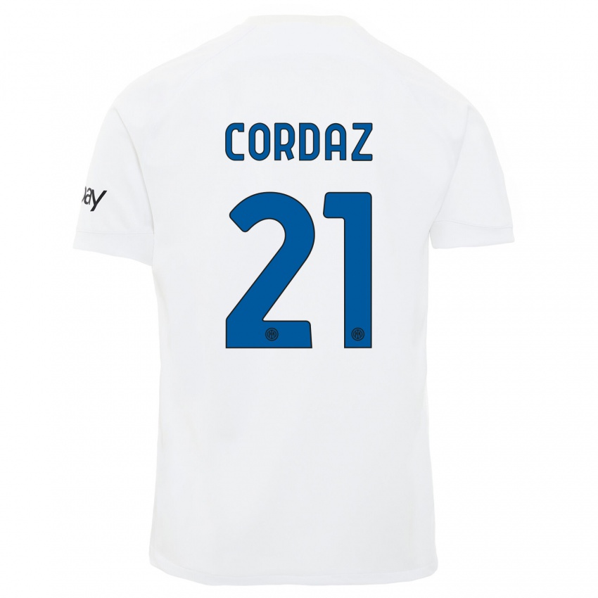 Dame Alex Cordaz #21 Hvit Bortetrøye Drakt Trøye 2023/24 Skjorter T-Skjorte