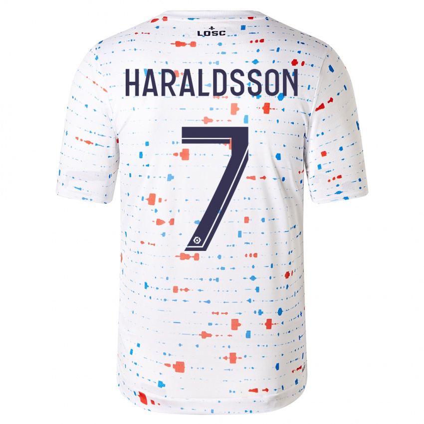 Dame Hákon Arnar Haraldsson #7 Hvit Bortetrøye Drakt Trøye 2023/24 Skjorter T-Skjorte